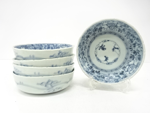 古伊万里　染付　花唐草　平鉢　5客揃